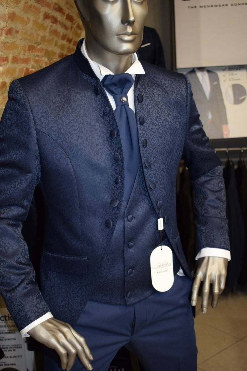 Musani Milano Cerimonia Abito musani blu damascato slim fit Sconto