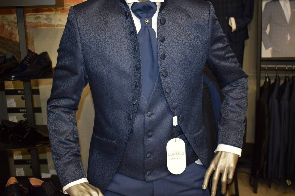 Musani Milano Cerimonia Abito musani blu damascato slim fit Sconto