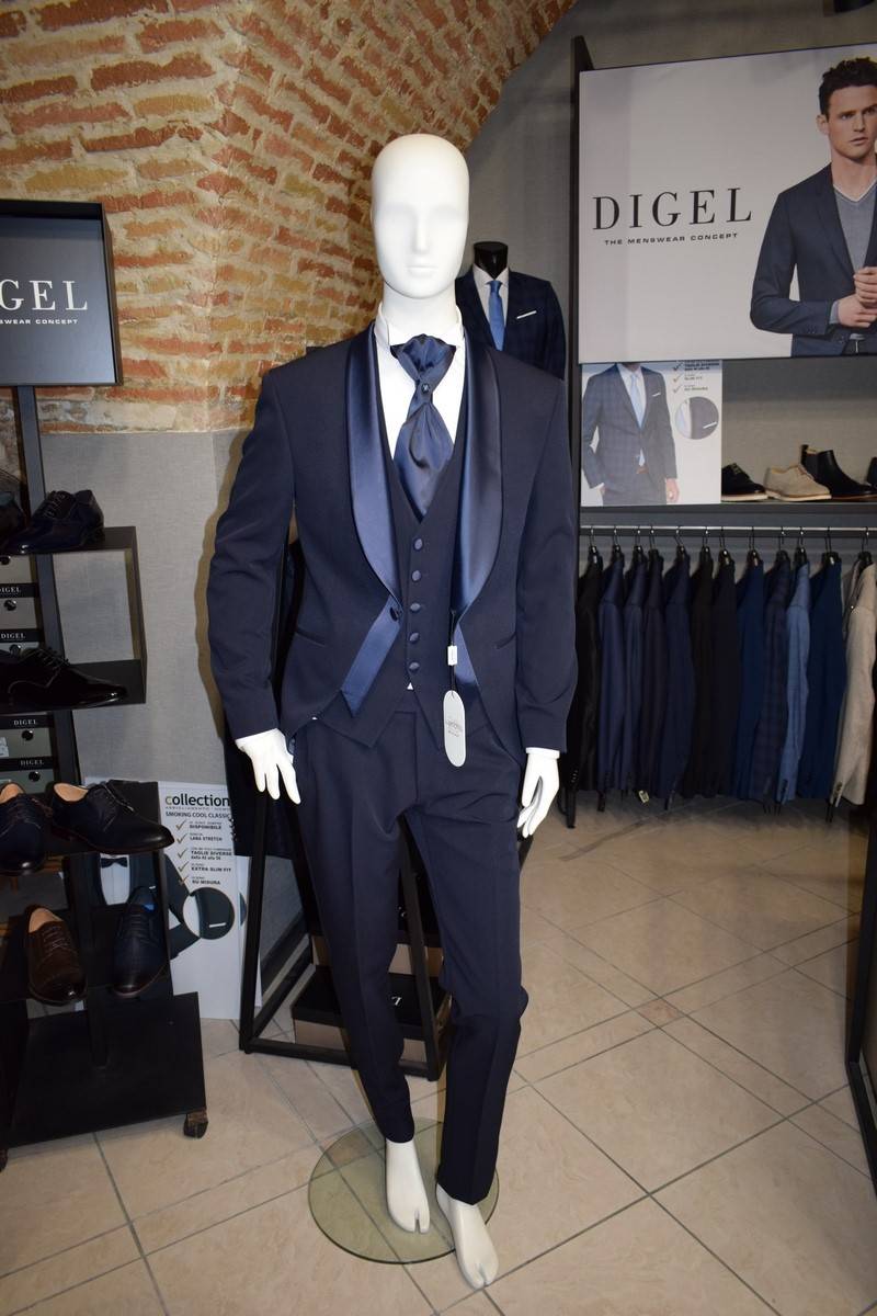 Musani Milano Cerimonia Smoking da sposo moderno blu musani cerimonia Offerta