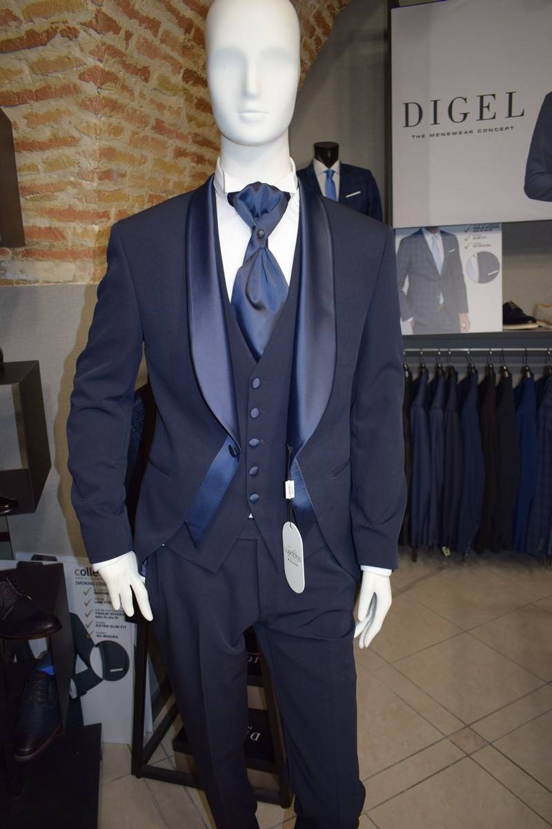 Musani Milano Cerimonia Smoking da sposo moderno blu musani cerimonia Offerta