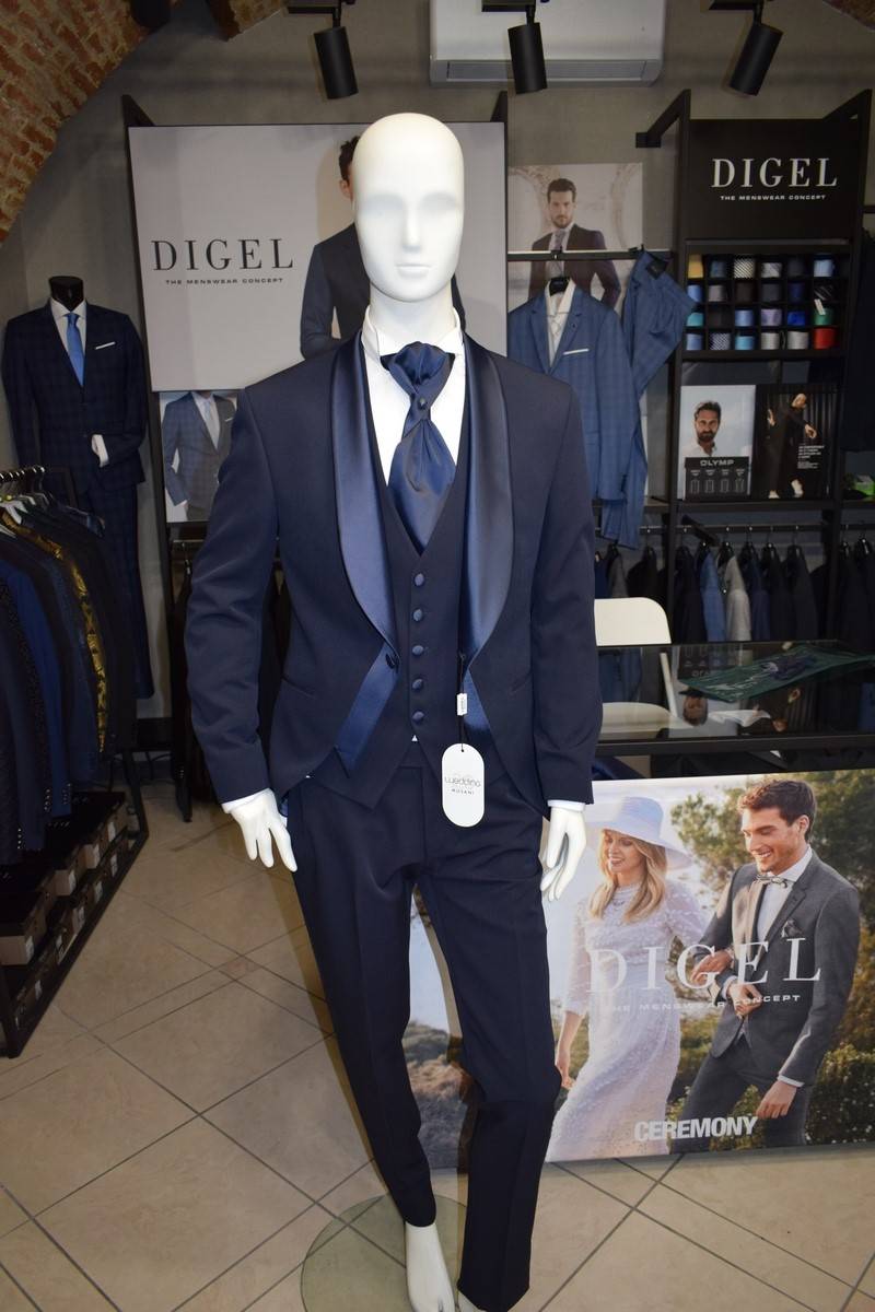 Musani Milano Cerimonia Smoking da sposo moderno blu musani cerimonia Offerta