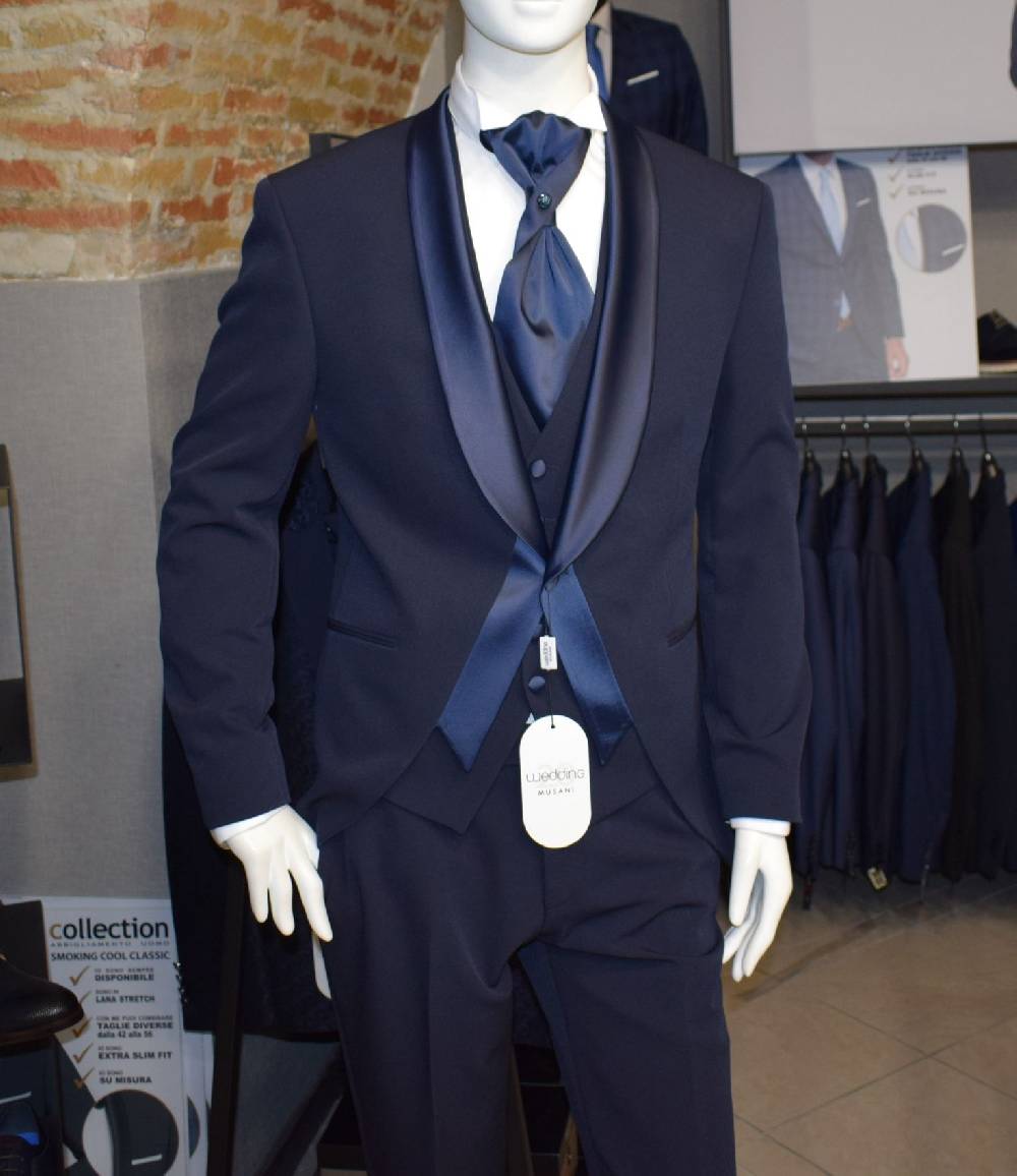 Musani Milano Cerimonia Smoking da sposo moderno blu musani cerimonia Offerta
