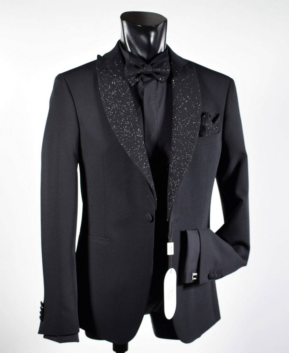 Musani Milano Cerimonia Smoking nero slim fit musani con petto a lancia brillantinato Online