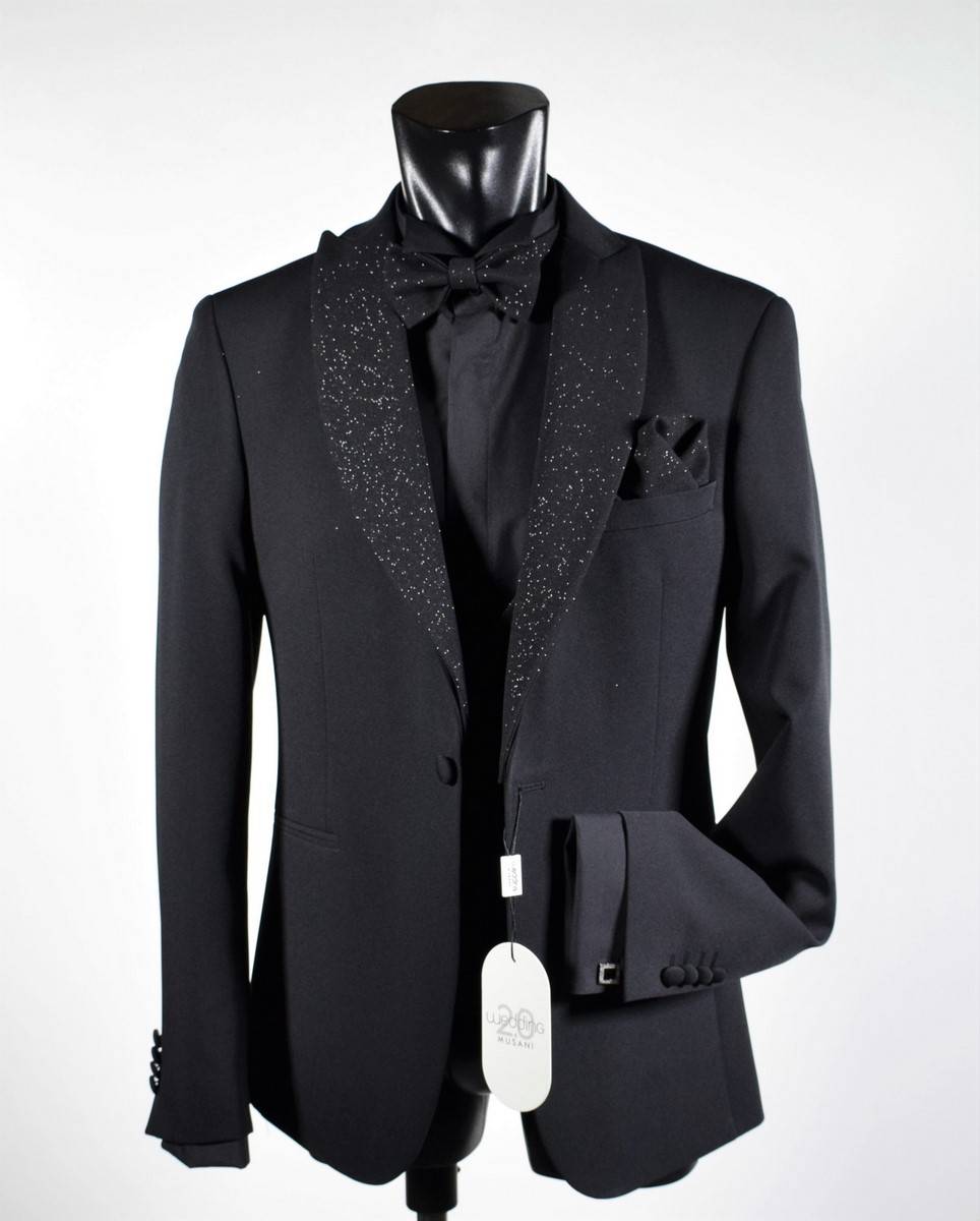 Musani Milano Cerimonia Smoking nero slim fit musani con petto a lancia brillantinato Online