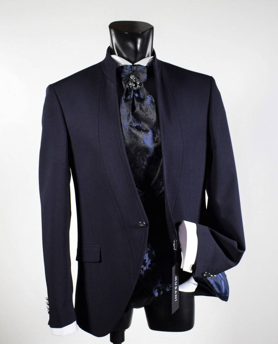 Musani Milano Cerimonia Abito blu musani cerimonia slim fit con panciotto e cravatta Outlet