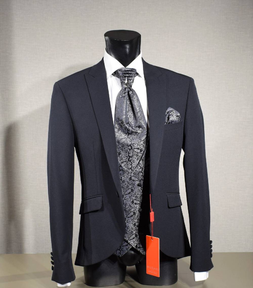 Musani Milano Cerimonia Abito elegante nero musani cerimonia slim fit con panciotto In Vendita