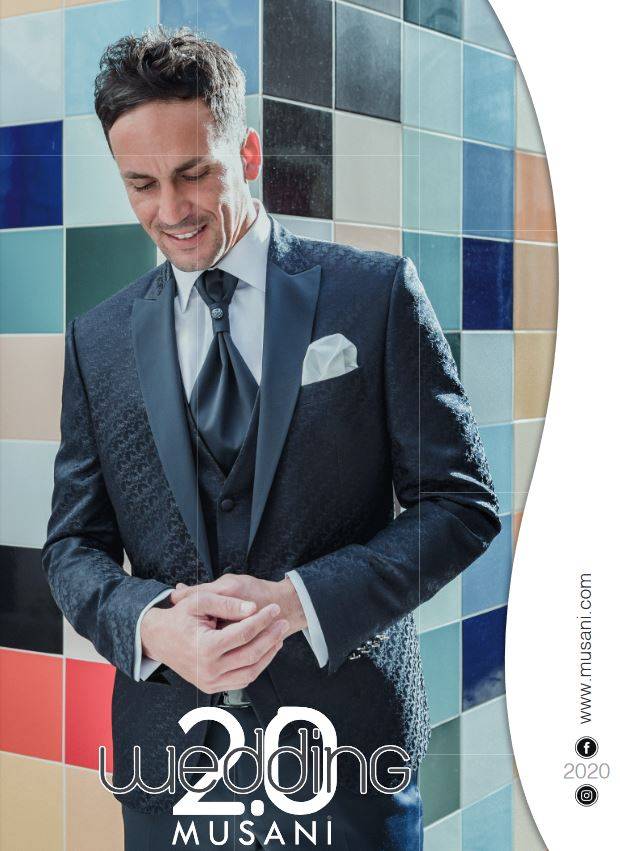 Musani Milano Cerimonia Abito smoking blu damascato musani cerimonia slim fit Vendita Economica