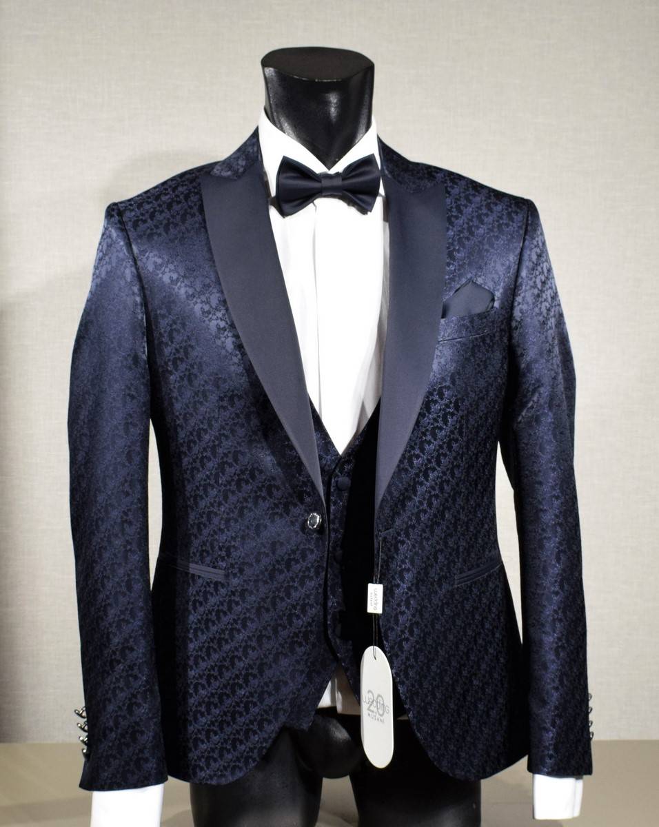 Musani Milano Cerimonia Abito smoking blu damascato musani cerimonia slim fit Vendita Economica