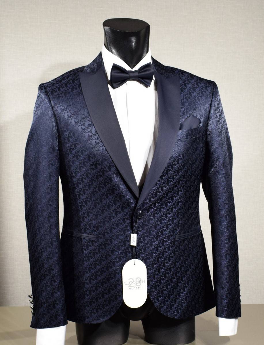 Musani Milano Cerimonia Abito smoking blu damascato musani cerimonia slim fit Vendita Economica