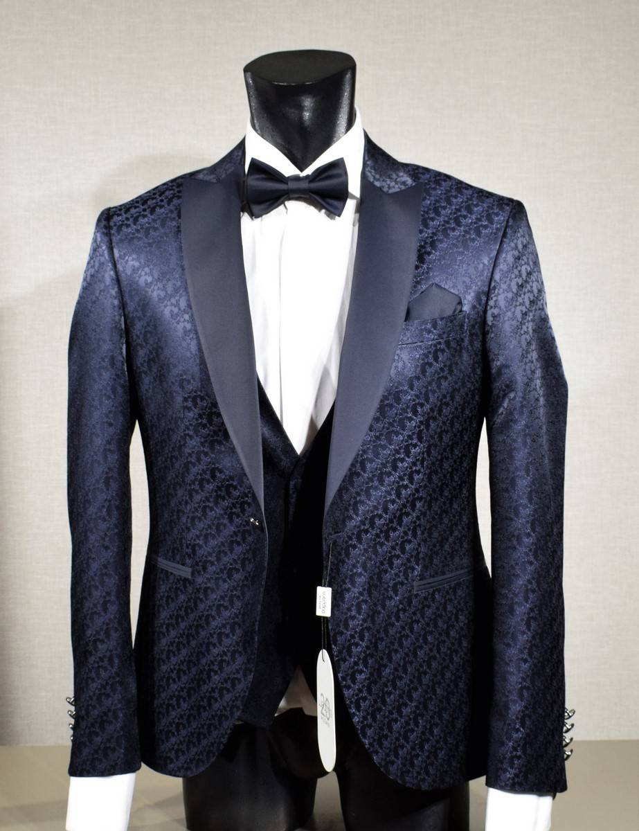 Musani Milano Cerimonia Abito smoking blu damascato musani cerimonia slim fit Vendita Economica