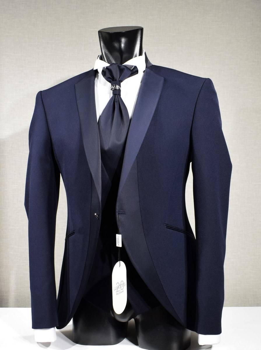 Musani Milano Cerimonia Abito smoking moderno blu musani slim fit Saldi Di Fabbrica
