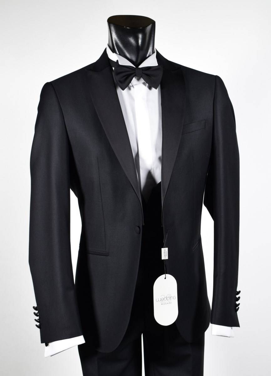 Musani Milano Cerimonia Smoking con panciotto nero slim fit musani cerimonia Vendite Flash