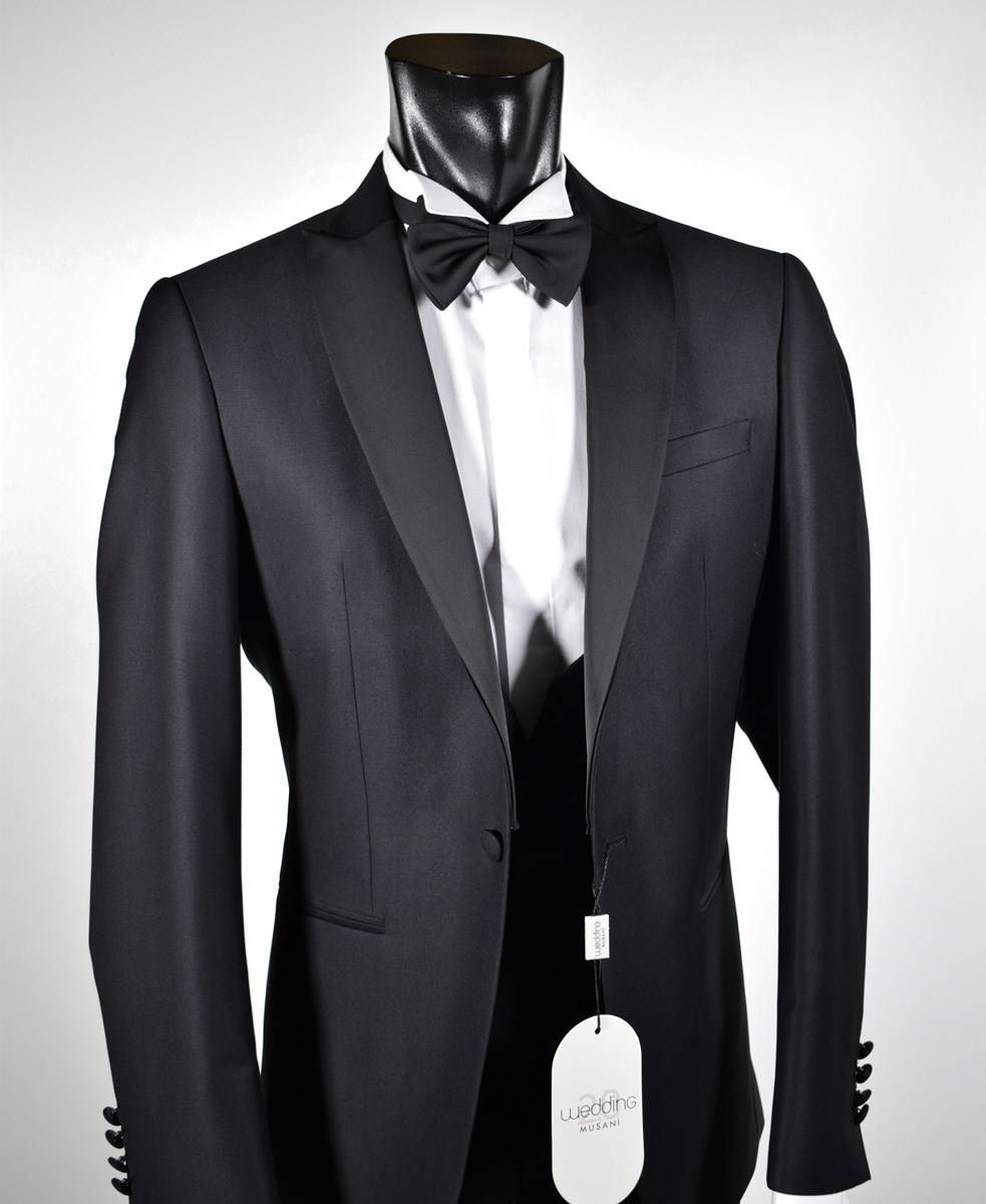Musani Milano Cerimonia Smoking con panciotto nero slim fit musani cerimonia Vendite Flash