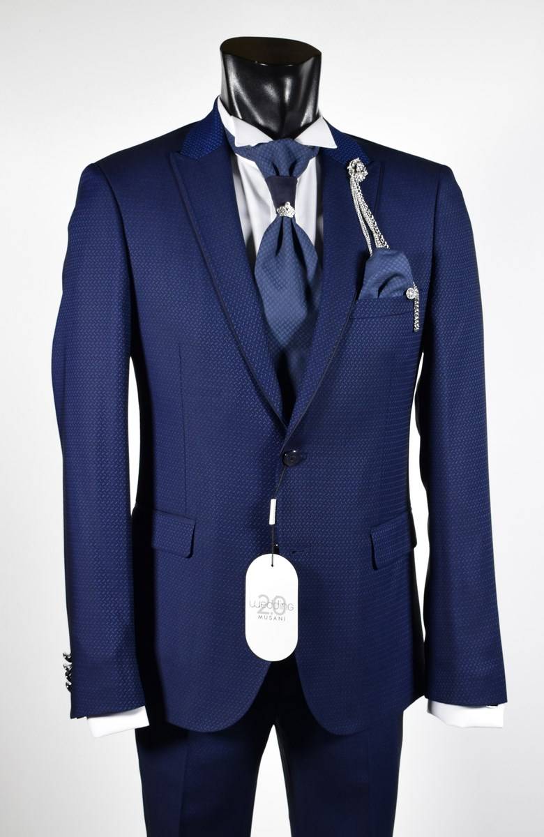 Musani Milano Cerimonia Abito musani cerimonia bluette slim fit con petto a lancia Negozio