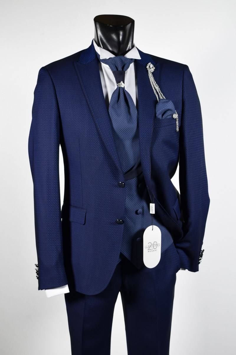 Musani Milano Cerimonia Abito musani cerimonia bluette slim fit con petto a lancia Negozio