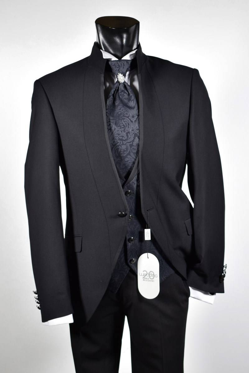 Musani Milano Cerimonia Abito nero slim fit musani cerimonia modello alla coreana In Saldo