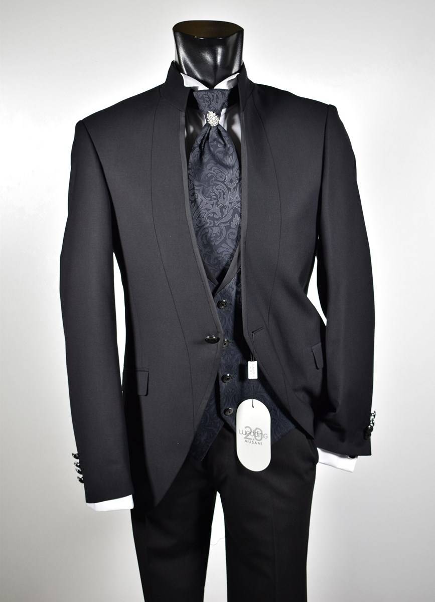 Musani Milano Cerimonia Abito nero slim fit musani cerimonia modello alla coreana In Saldo
