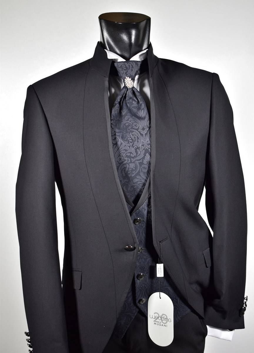 Musani Milano Cerimonia Abito nero slim fit musani cerimonia modello alla coreana In Saldo