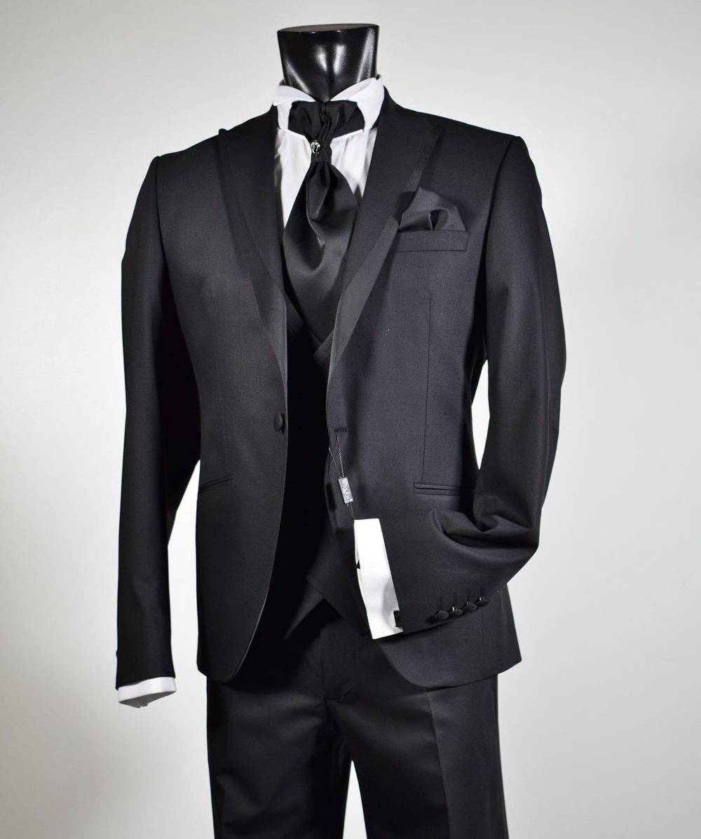 Musani Milano Cerimonia Abito nero slim fit musani cerimonia con petto a lancia Italia