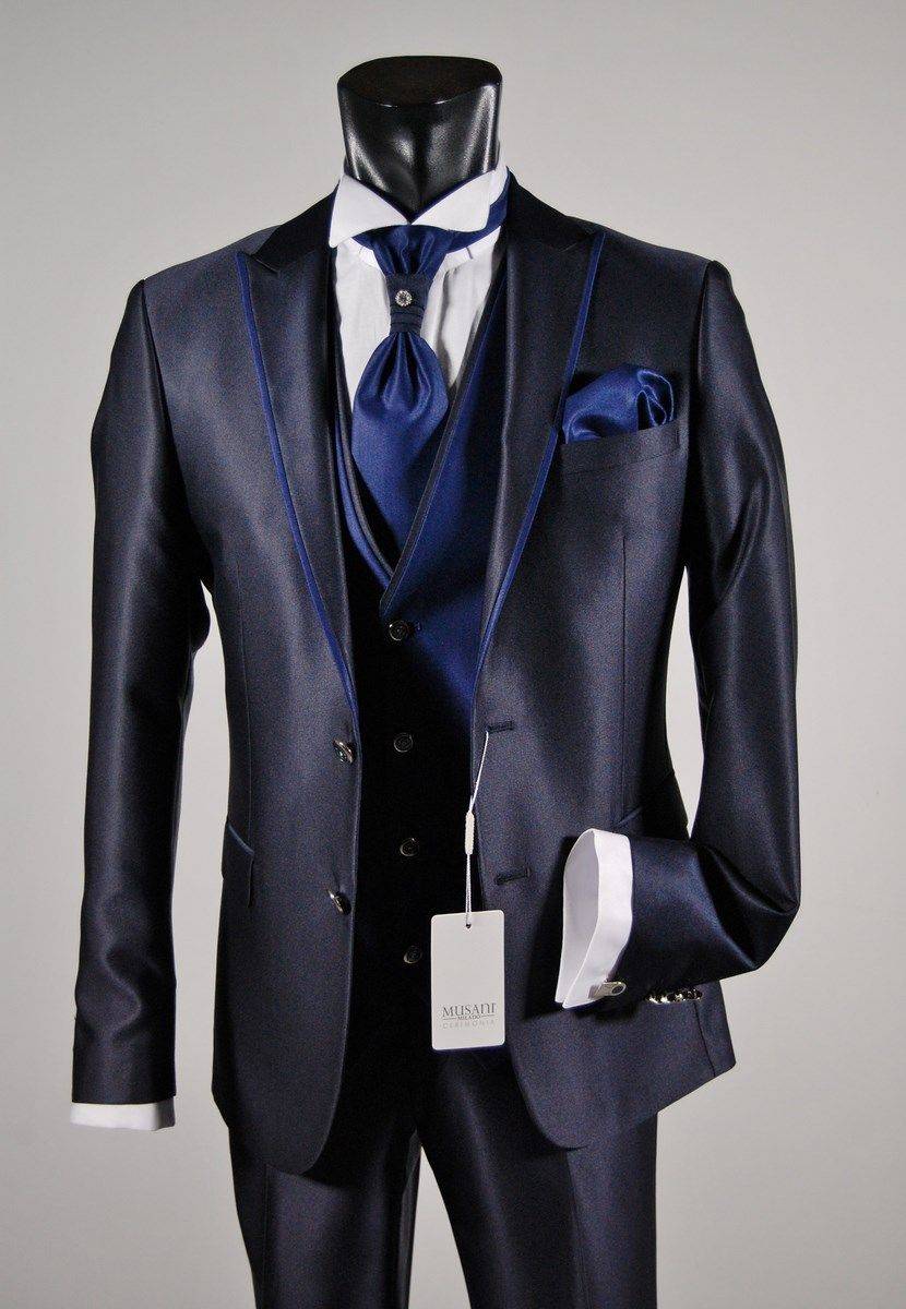 Musani Milano Cerimonia Abito da sposo slim fit musani cerimonia in colore blu e nero Nuovo