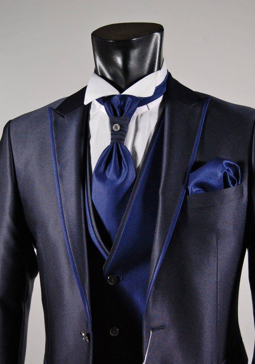 Musani Milano Cerimonia Abito da sposo slim fit musani cerimonia in colore blu e nero Nuovo