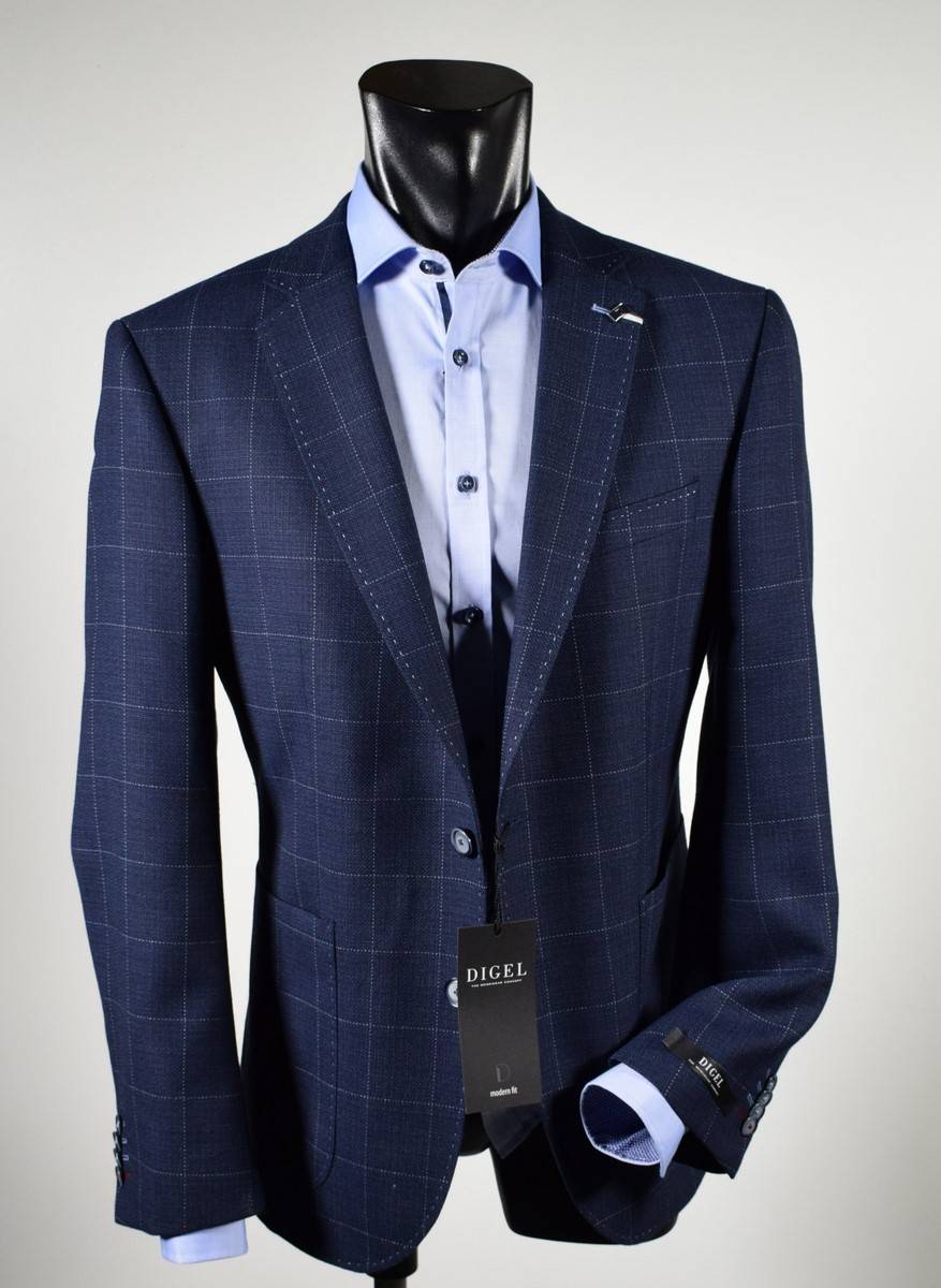 Digel Giacca blu a quadri digel drop sei modern fit Consegna Veloce