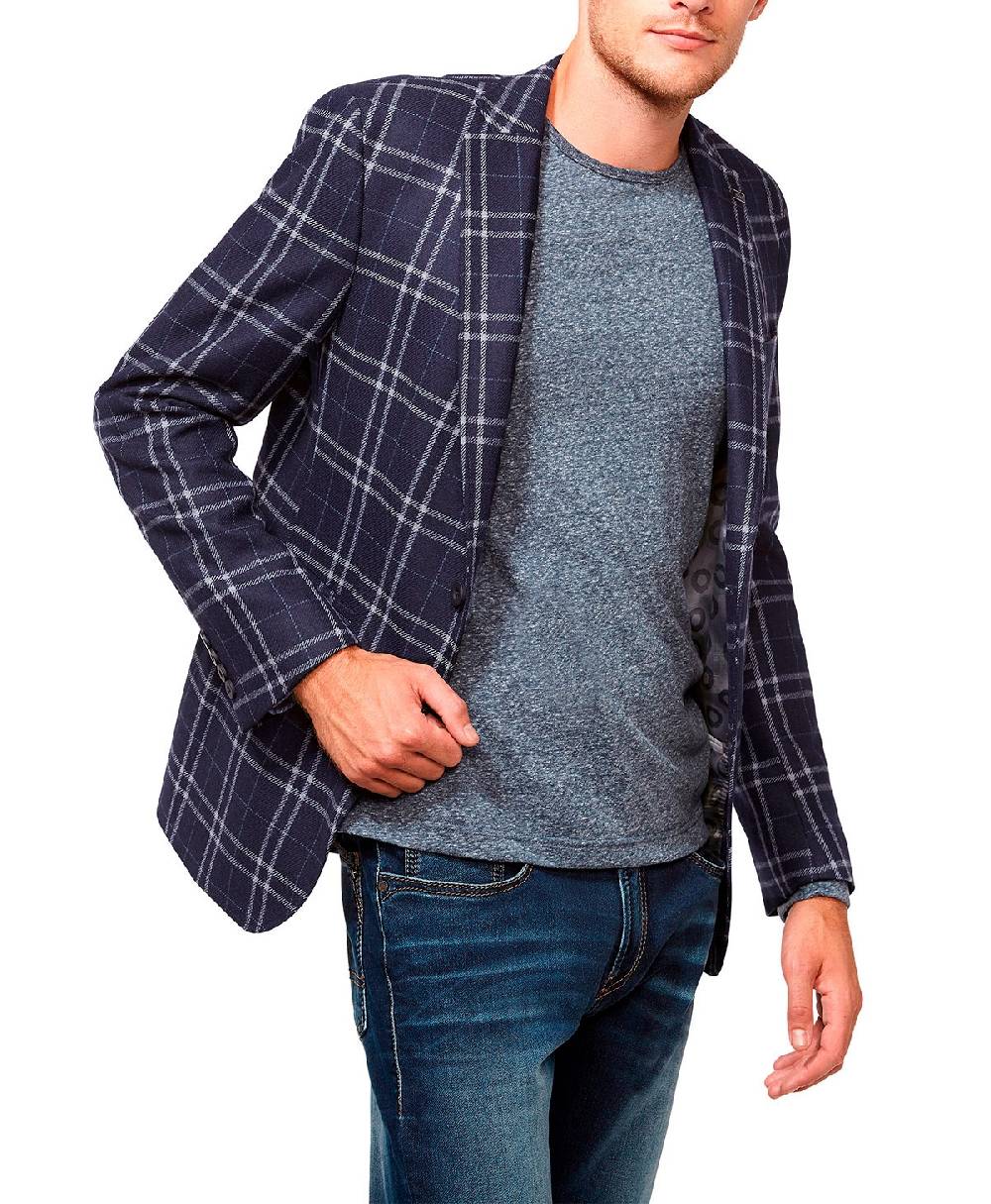 Digel Giacca moda slim fit digel in misto lana blu a quadri Fino Al -60%