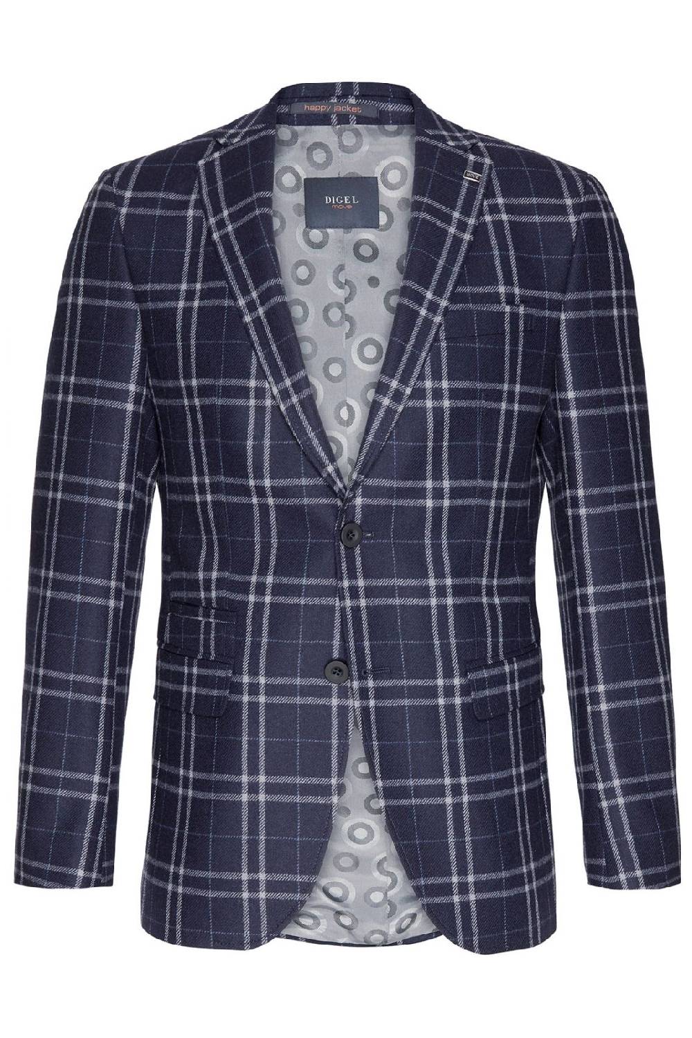 Digel Giacca moda slim fit digel in misto lana blu a quadri Fino Al -60%