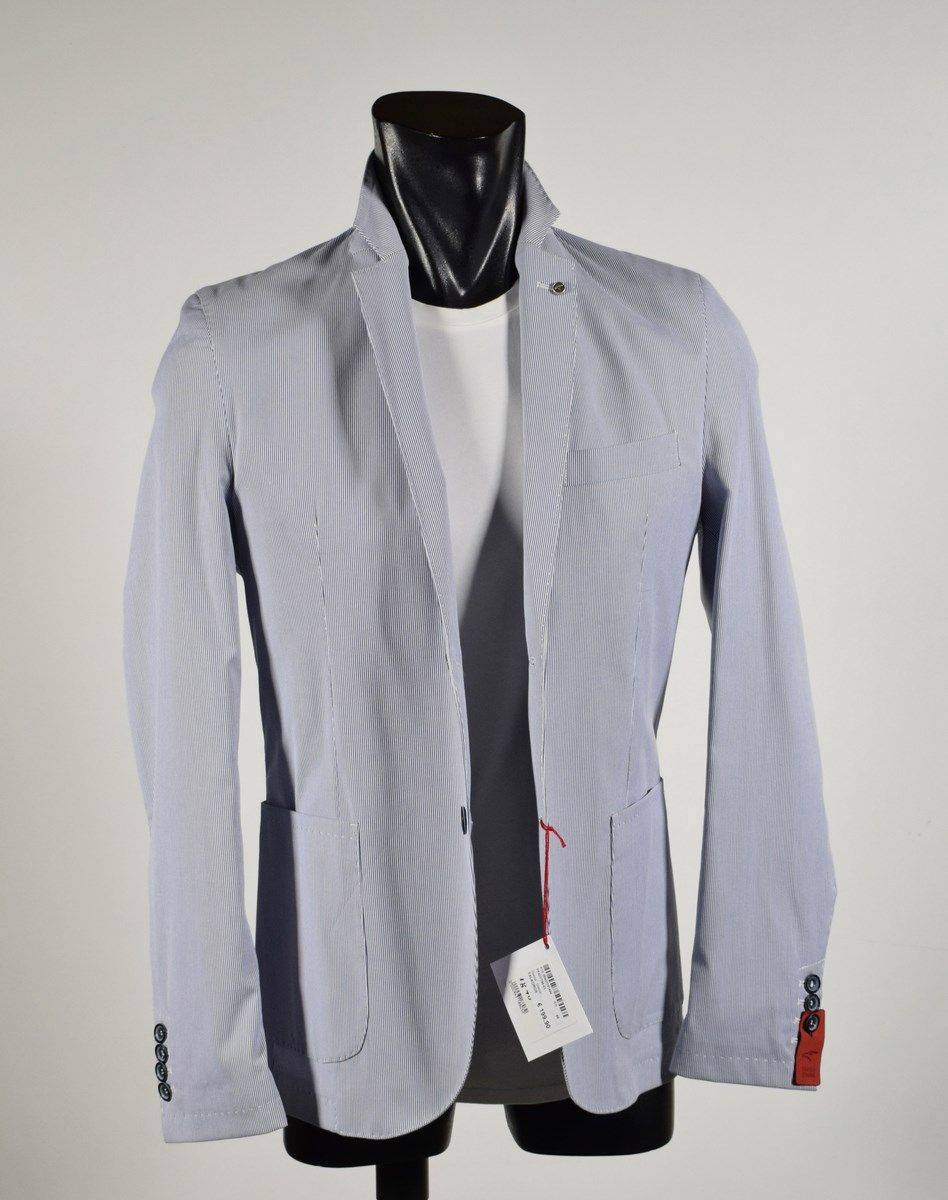 Falko Rosso Giacca misto cotone elasticizzato a righe azzurro sfoderata made in italy