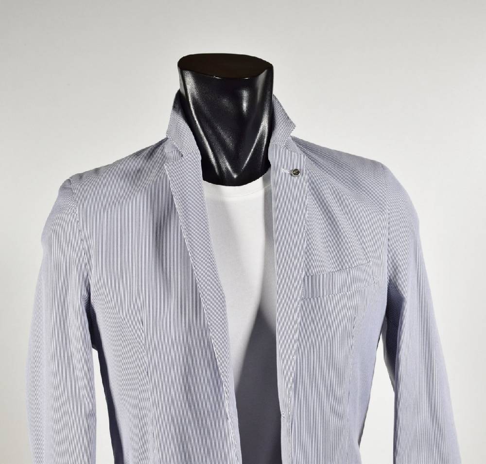 Falko Rosso Giacca misto cotone elasticizzato a righe azzurro sfoderata made in italy Sottocosto