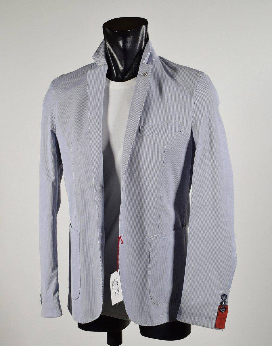 Falko Rosso Giacca misto cotone elasticizzato a righe azzurro sfoderata made in italy Sottocosto