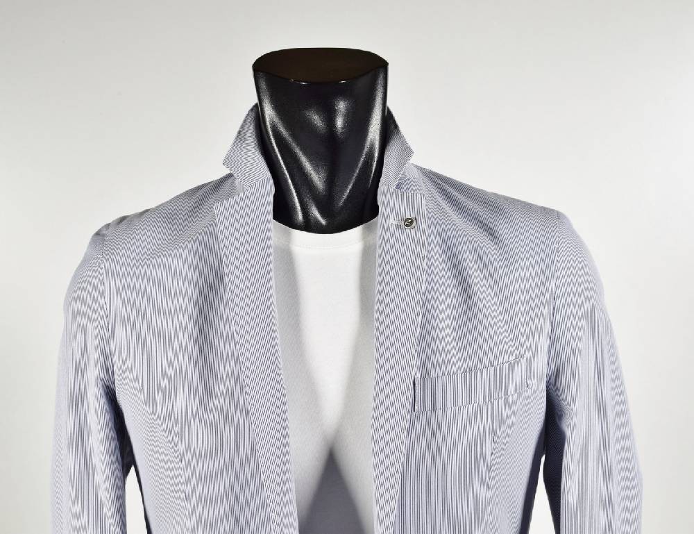 Falko Rosso Giacca misto cotone elasticizzato a righe azzurro sfoderata made in italy Sottocosto