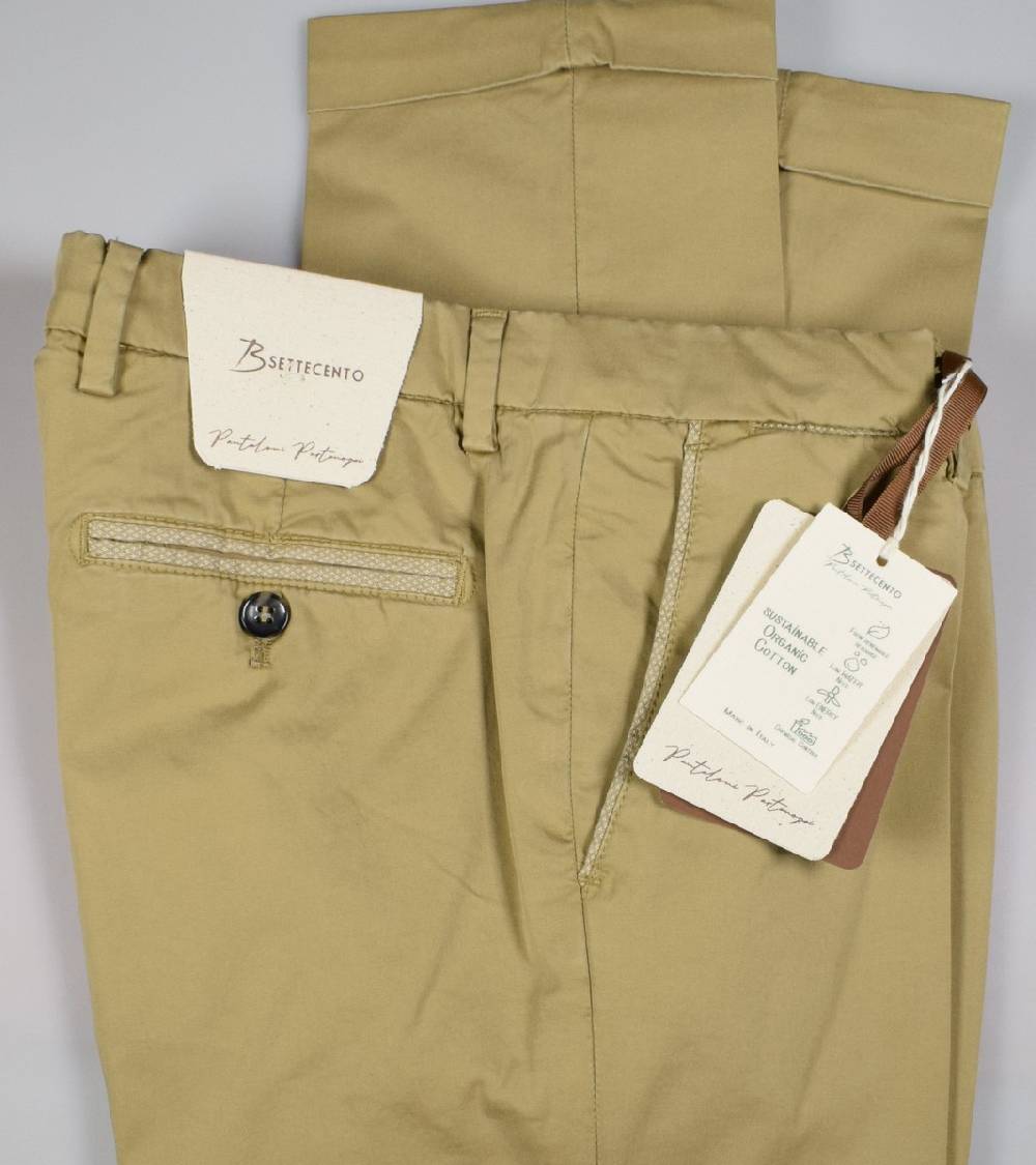 B Settecento Pantalone senape b700 in cotone raso stretch slim fit Sconto