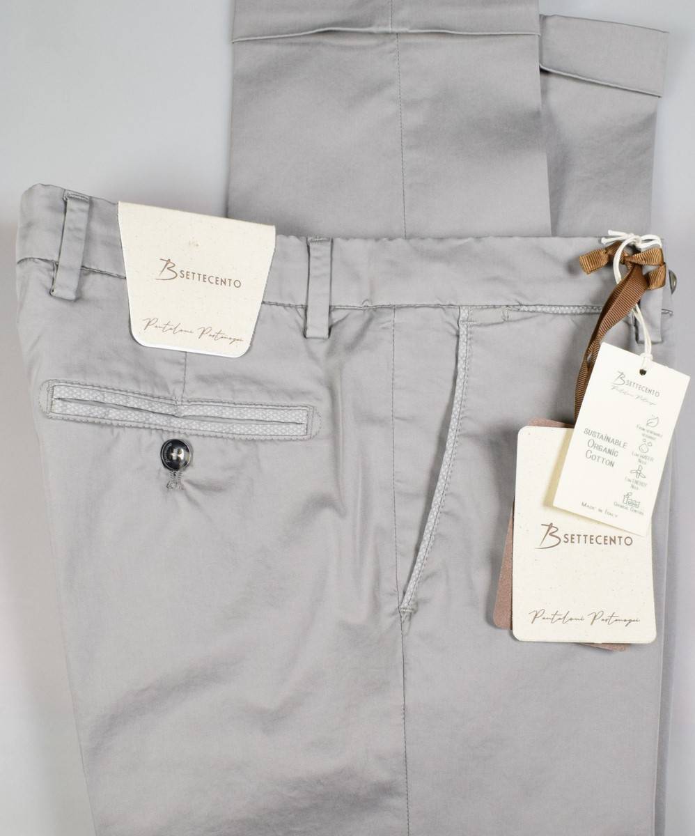 B Settecento Pantalone grigio chiaro b700 in cotone raso stretch slim fit Offerta