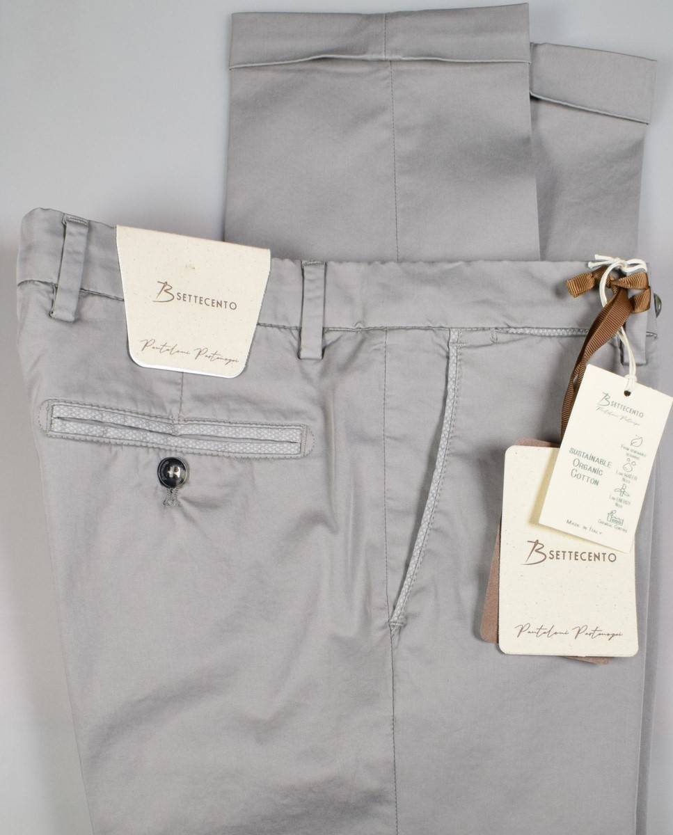 B Settecento Pantalone grigio chiaro b700 in cotone raso stretch slim fit Offerta