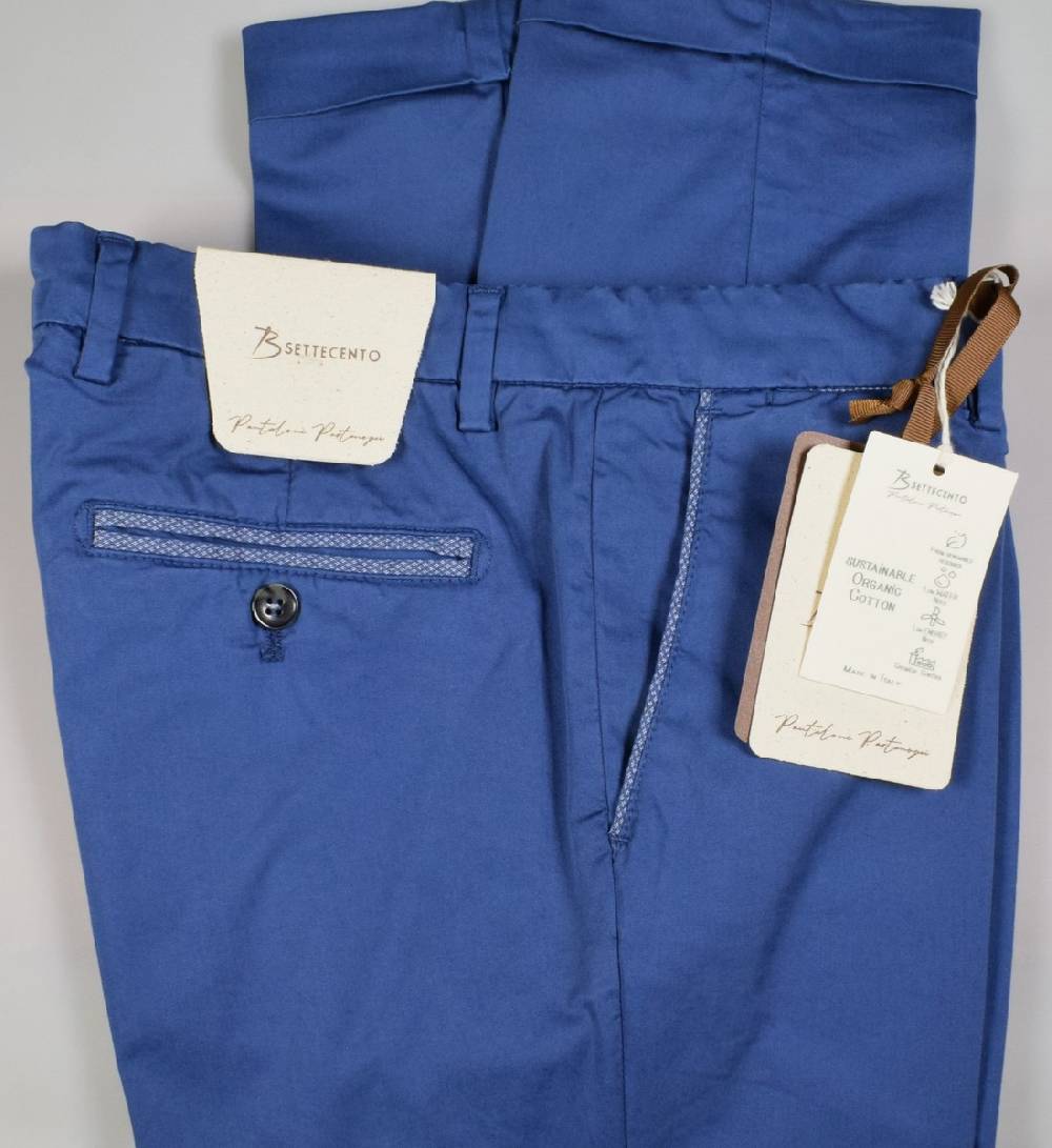 B Settecento Pantalone blu marine b700 in cotone raso stretch slim fit Economico