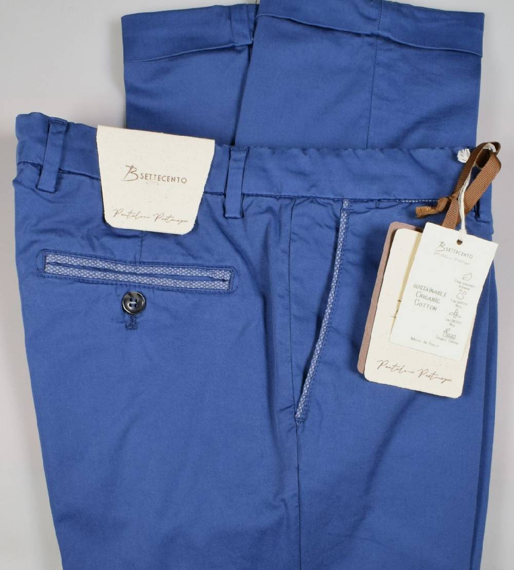 B Settecento Pantalone blu marine b700 in cotone raso stretch slim fit Economico