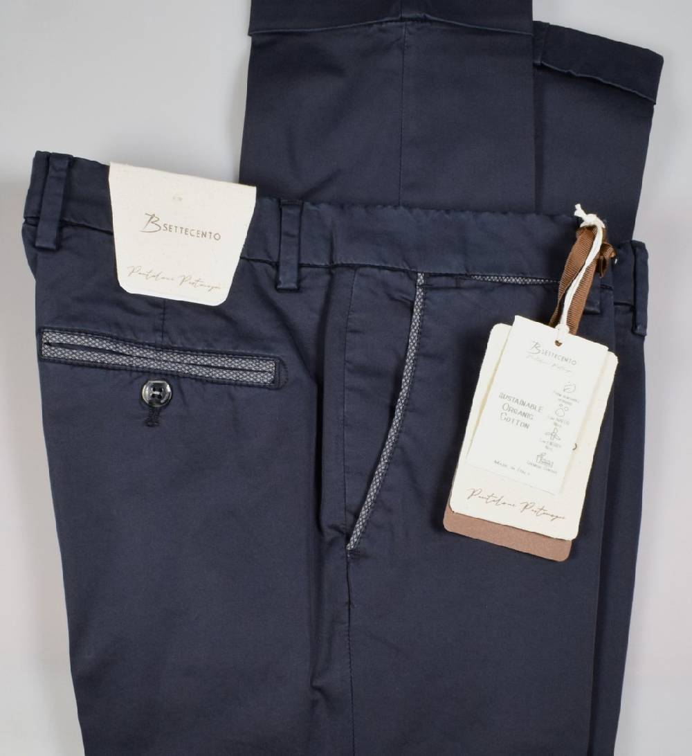B Settecento Pantalone blu scuro b700 in cotone raso stretch slim fit