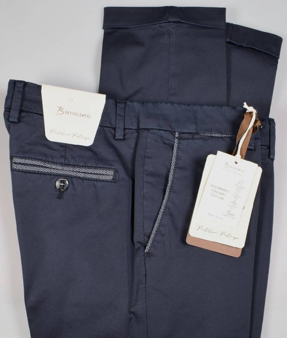B Settecento Pantalone blu scuro b700 in cotone raso stretch slim fit Online