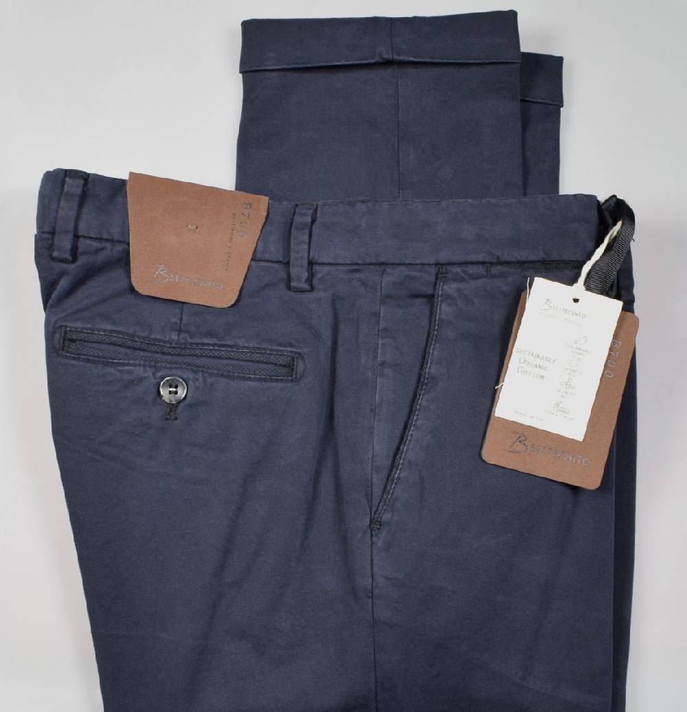 B Settecento Pantalone blu bsettecento in cotone raso stretch slim fit Vendita Calda