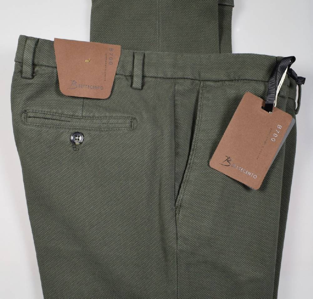 B Settecento Pantalone verde bsettecento in cotone stretch armaturato slim fit Saldi Di Fabbrica