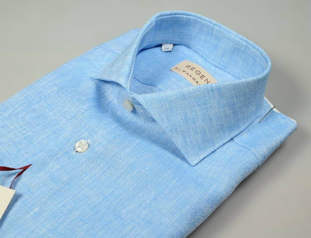 Regent by Pancaldi Camicia pancaldi verde acqua slim fit in puro lino collo alla francese Acquista Ora