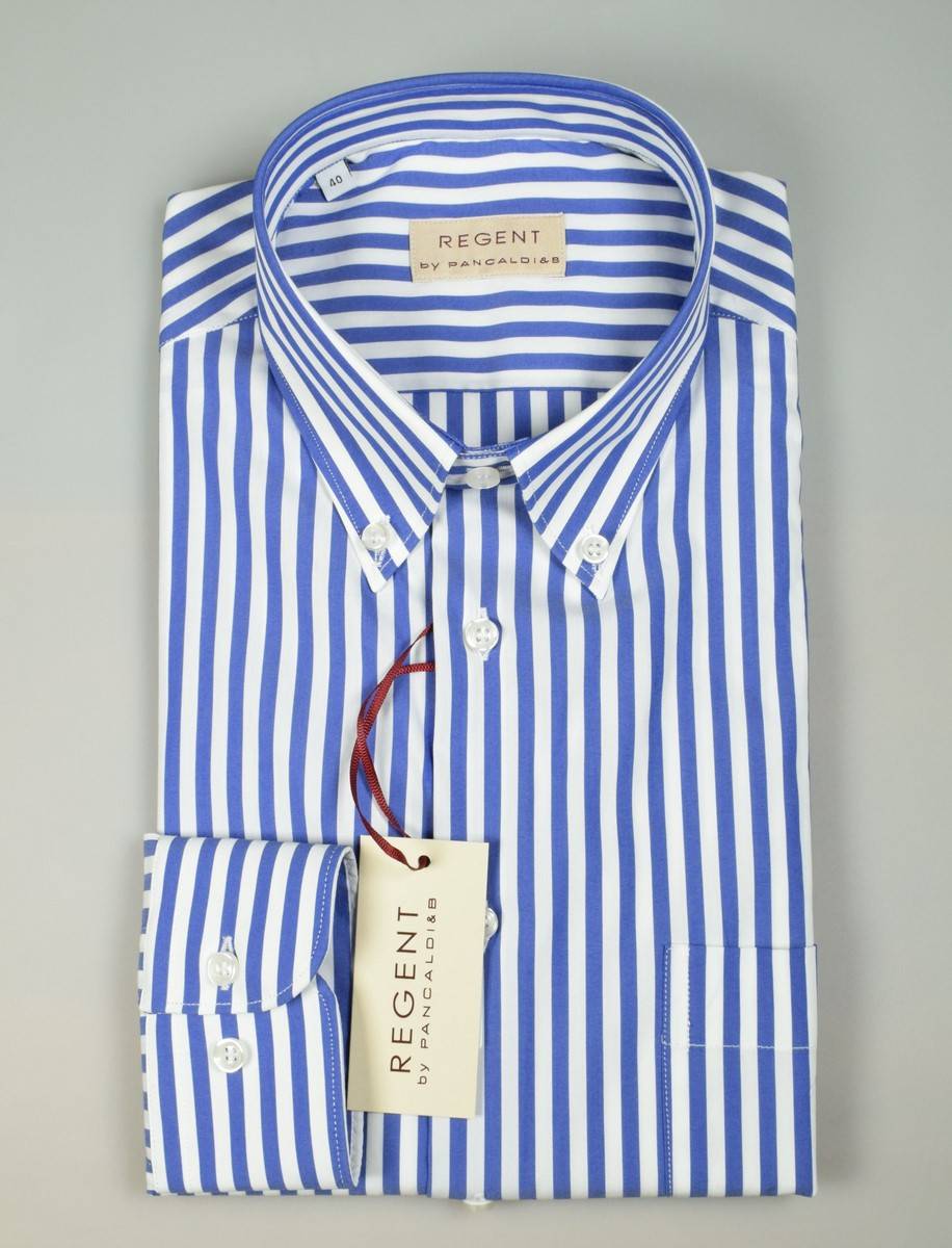 Regent by Pancaldi Camicia a righe azzurro pancaldi regular fit cotone stretch Promozione Limitata