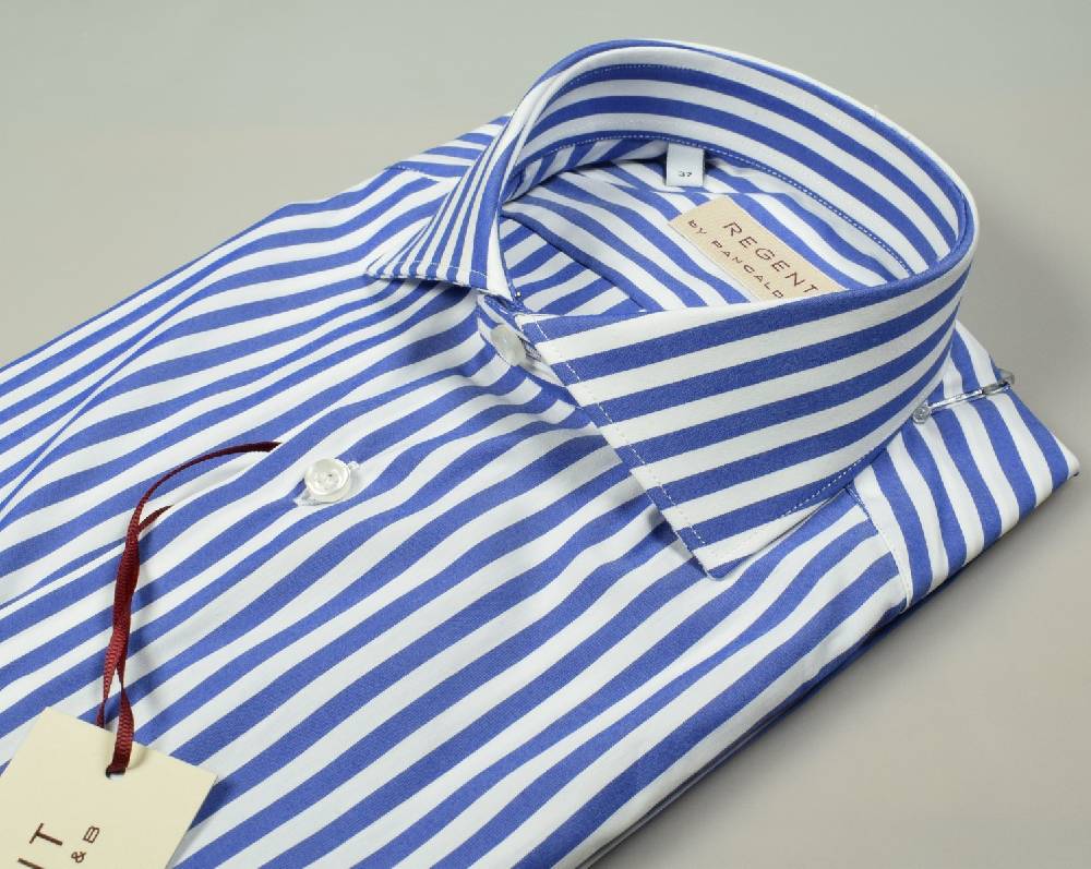 Regent by Pancaldi Camicia slim fit pancaldi a righe azzurro cotone stretch Fino Al -60%