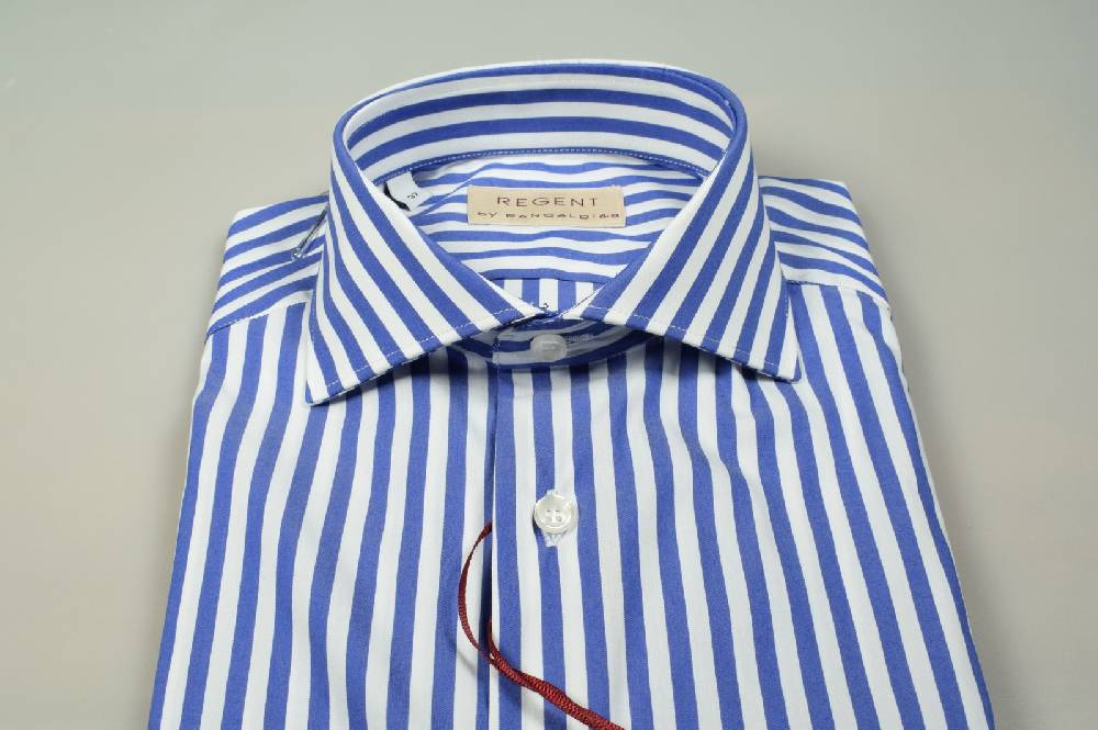 Regent by Pancaldi Camicia slim fit pancaldi a righe azzurro cotone stretch Fino Al -60%