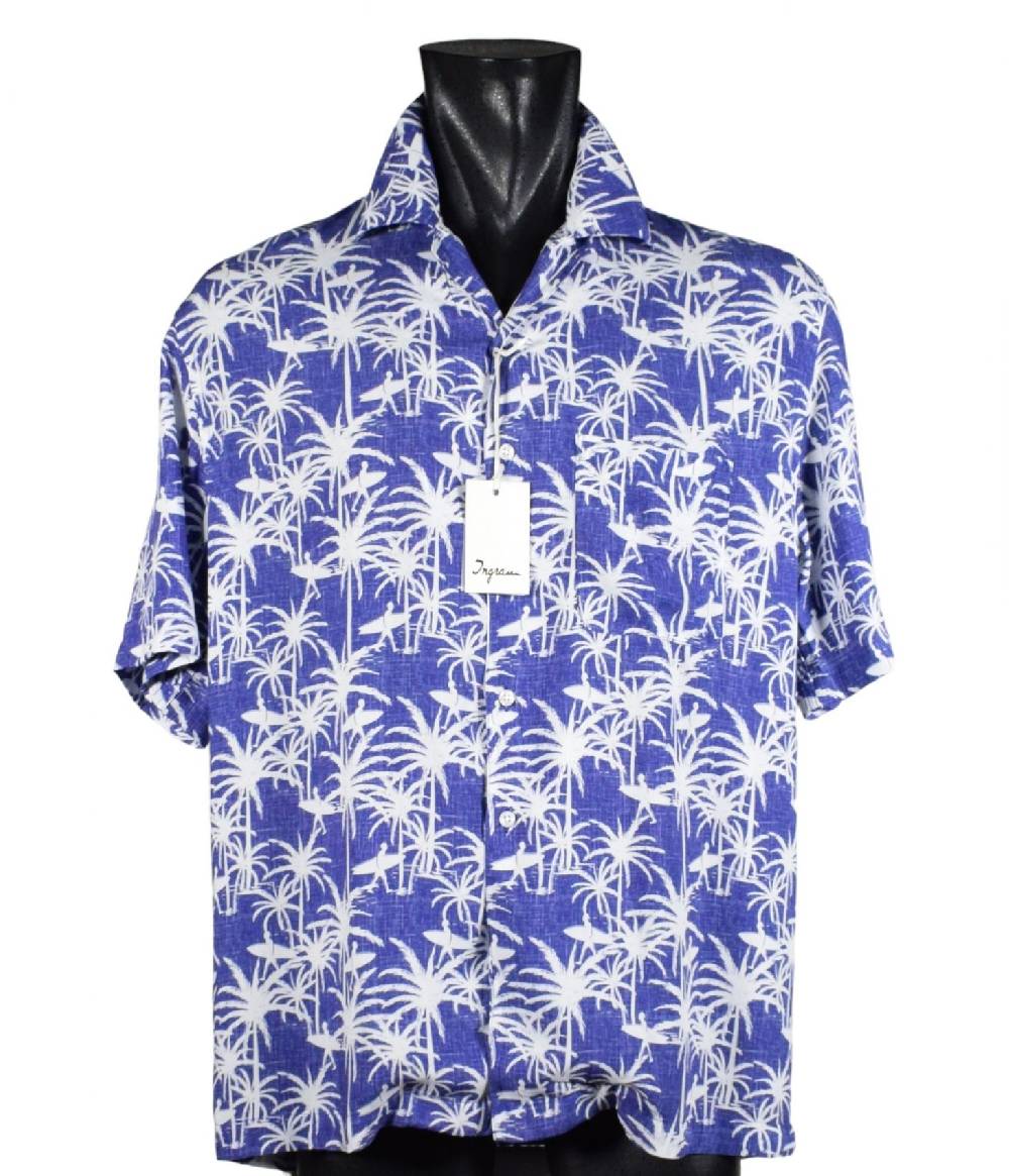 Camicia ingram azzurra collo bowling fantasia floreale Shopping Online