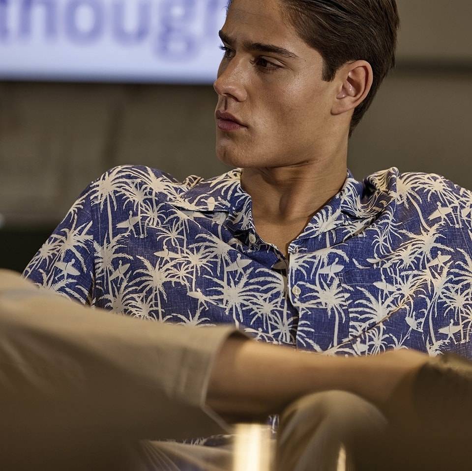 Camicia ingram azzurra collo bowling fantasia floreale Shopping Online