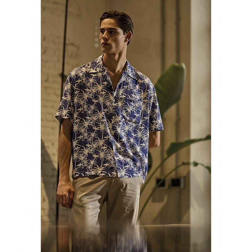 Camicia ingram azzurra collo bowling fantasia floreale Shopping Online