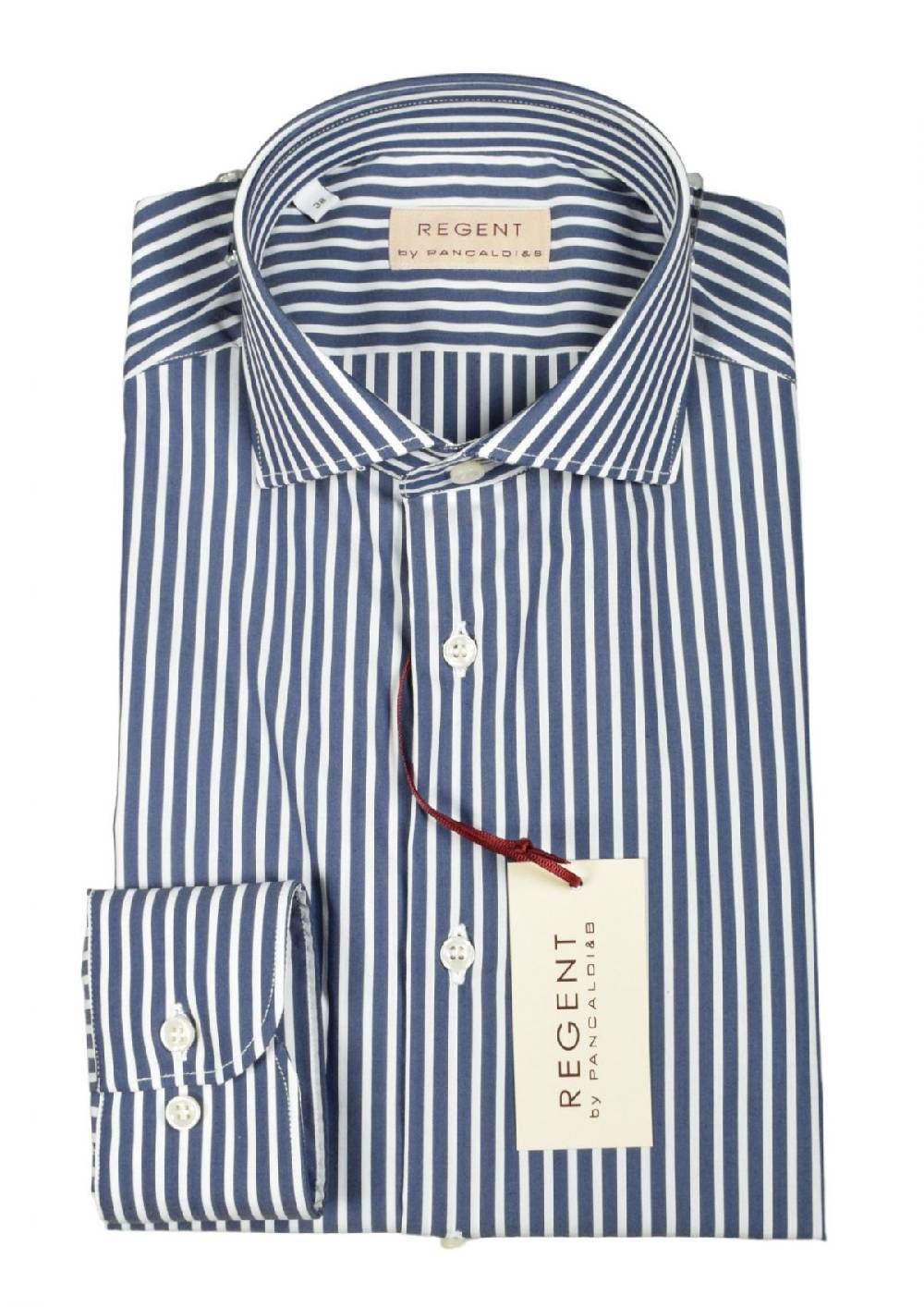 Regent by Pancaldi Camicia pancaldi slim fit blu scuro a righe cotone stretch Novità