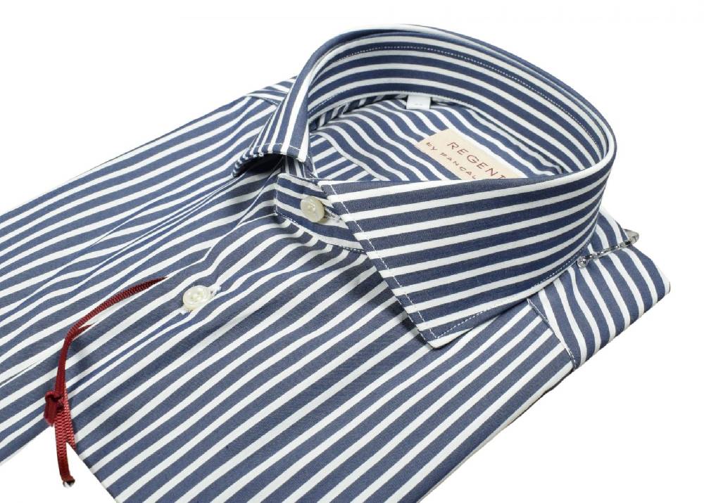 Regent by Pancaldi Camicia pancaldi slim fit blu scuro a righe cotone stretch Novità